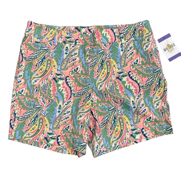 Talbots Womens 12 Petite Perfect Short Chino Botanical Paisley Pockets Stretch - Picture 15 of 15